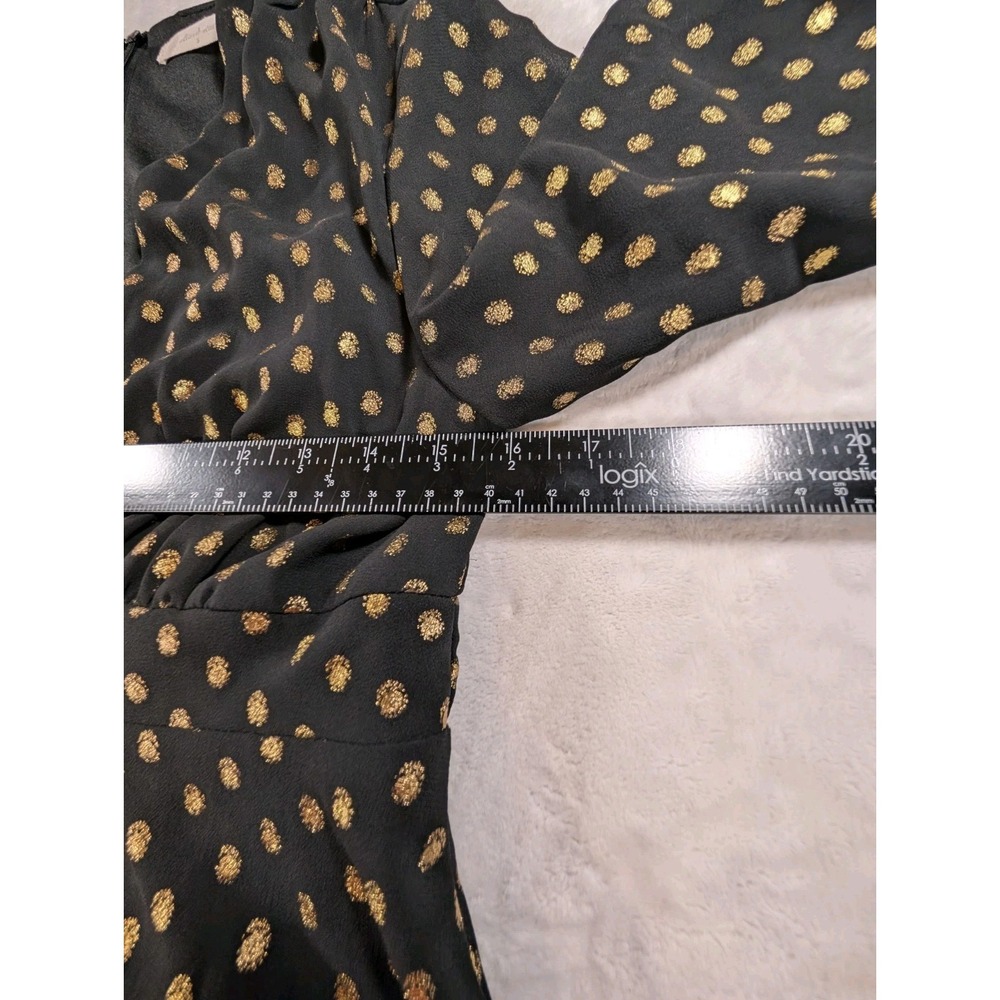 Altar'd State Women's Black Gold Polka Dot Dress Size S Deep V Neck Long Sleeve - Picture 11 of 11